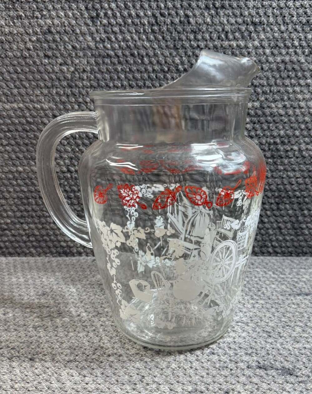 Vintage Glass Pitcher with Handle Colonial Butter Churn Sewing Spindle